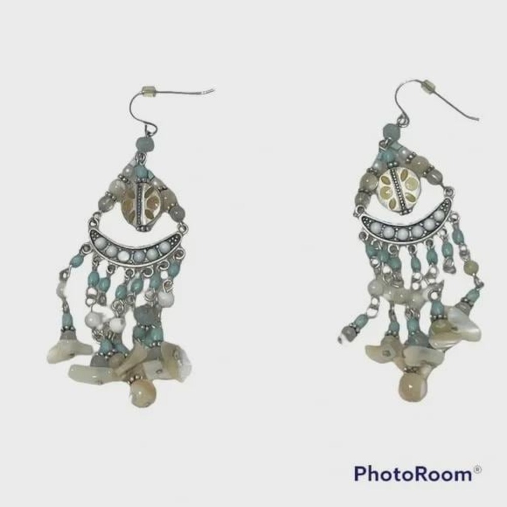 Bohemian Mixed Bead‎ Chandelier Earrings Silver Tone Statement Jewelry